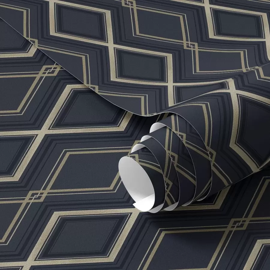 murais de parede Grelha de diamantes azul escuro com linhas finas claras a00975