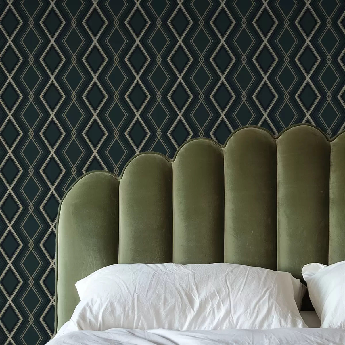 Papel de parede Fundo azul-petróleo escuro com uma grelha de losangos repetitiva a00975v1