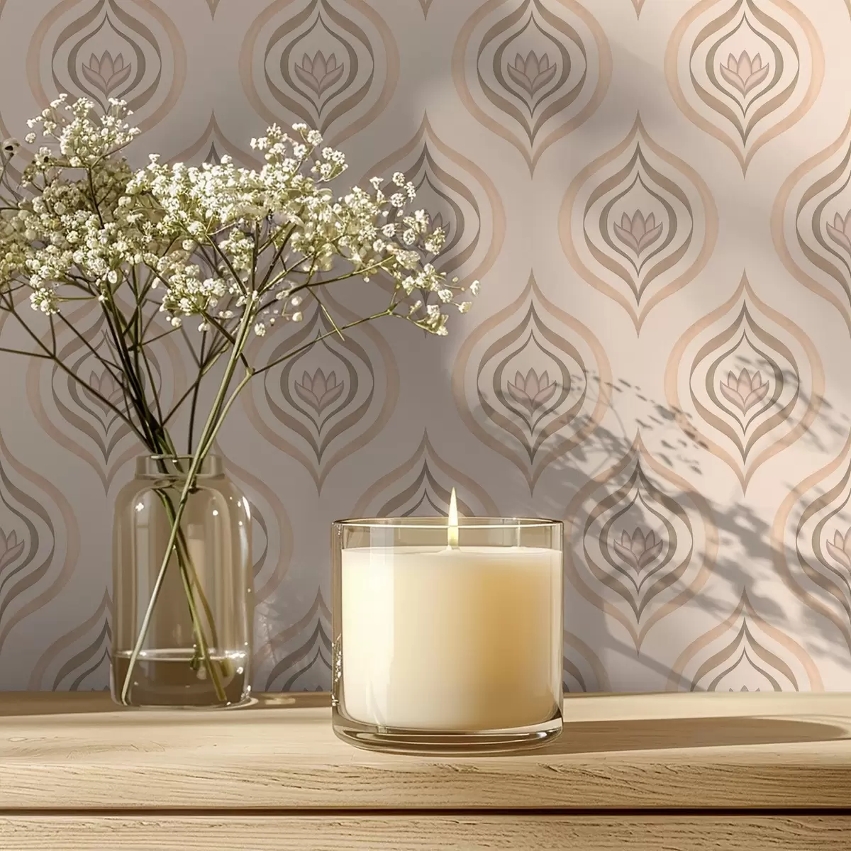 Papel de parede Motivos de gotículas em pó com uma flor sobre um fundo quente a00977v2