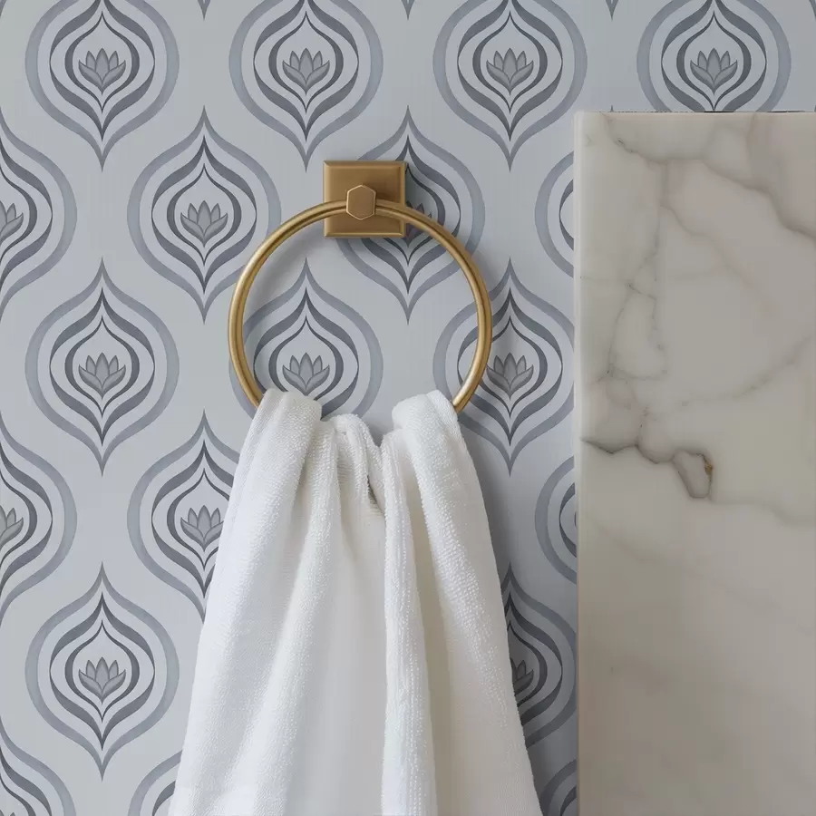 murais de parede Motivo de gota elegante com uma flor em tons cinza-azulados a00977v3