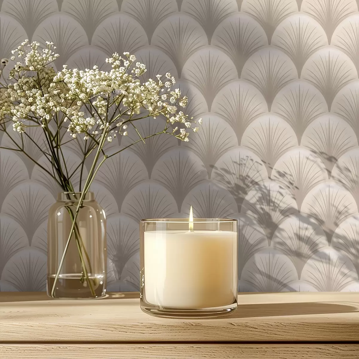 Papel de parede Arcos bege com raios finos sobre um fundo claro a00978