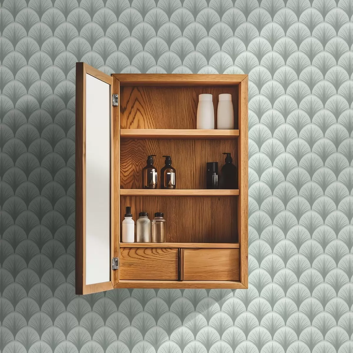 Papel de parede Arcos em forma de leque com raios sobre um fundo verde suave a00978v2