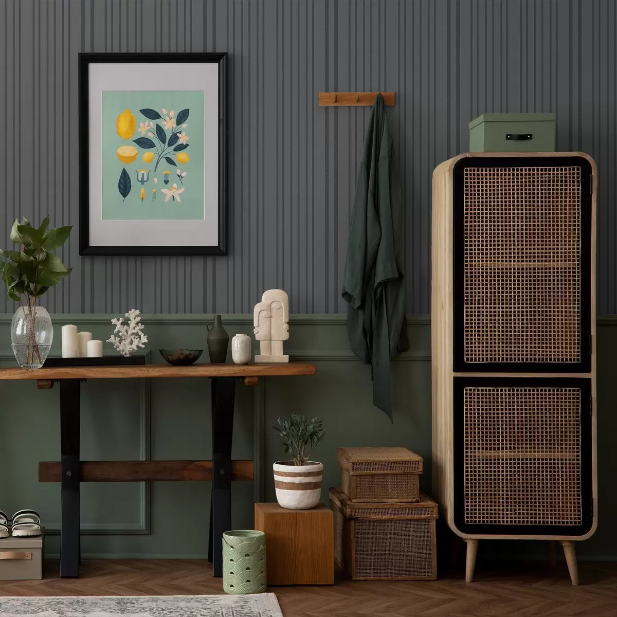 Papel de parede Fundo cinzento escuro com riscas verticais texturizadas a00979v1