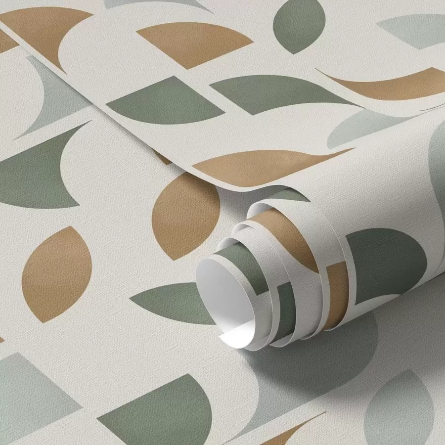 murais de parede Colunas verticais com semicírculos e folhas, verde-terracota a00986