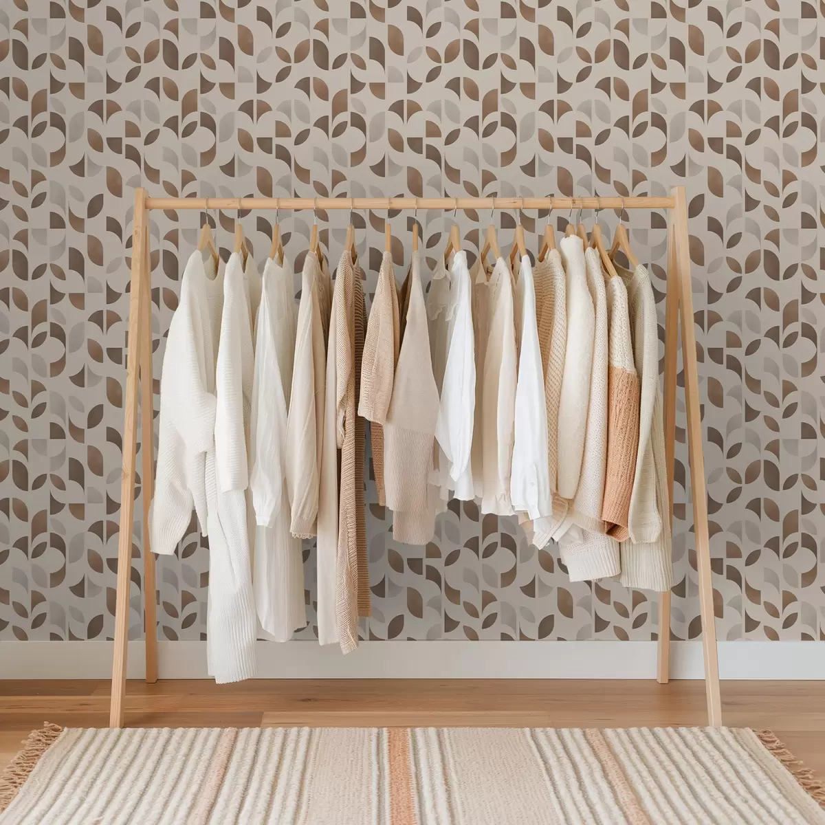 Papel de parede Ritmo de semicírculos e folhas em tons quentes de castanho caramelo a00986v1