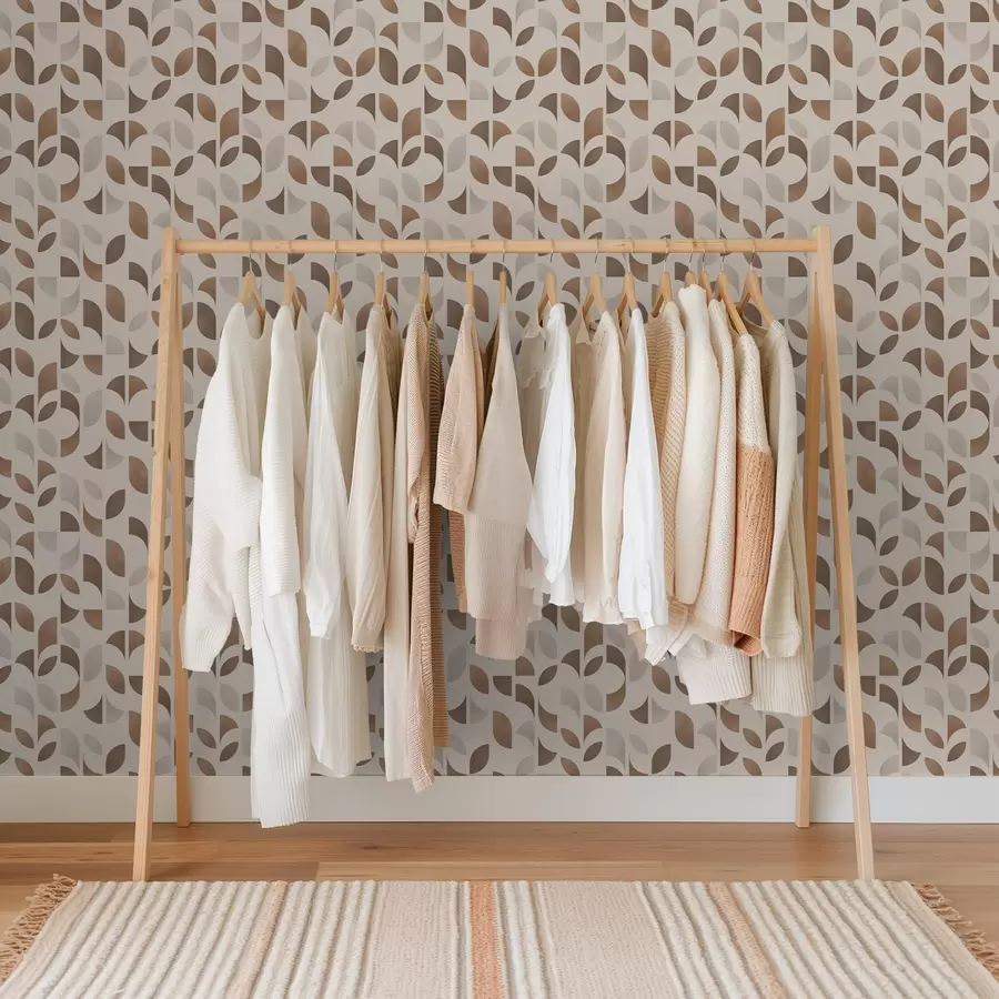 murais de parede Ritmo de semicírculos e folhas em tons quentes de castanho caramelo a00986v1