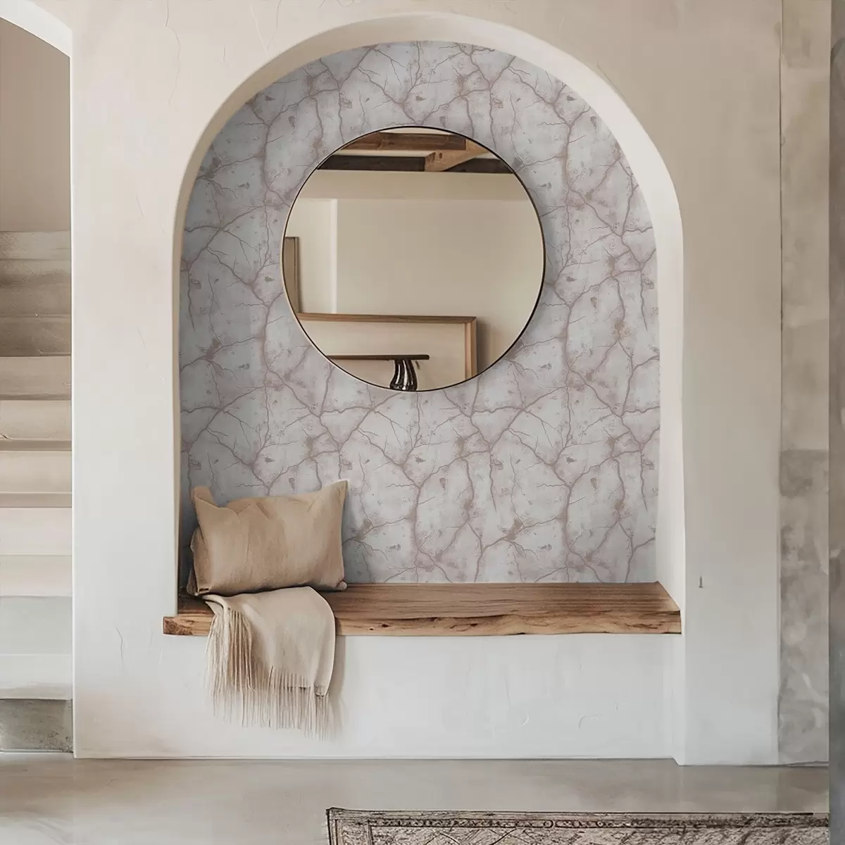 Papel de parede Betão leve com uma renda de fissuras e manchas cor-de-rosa a00987