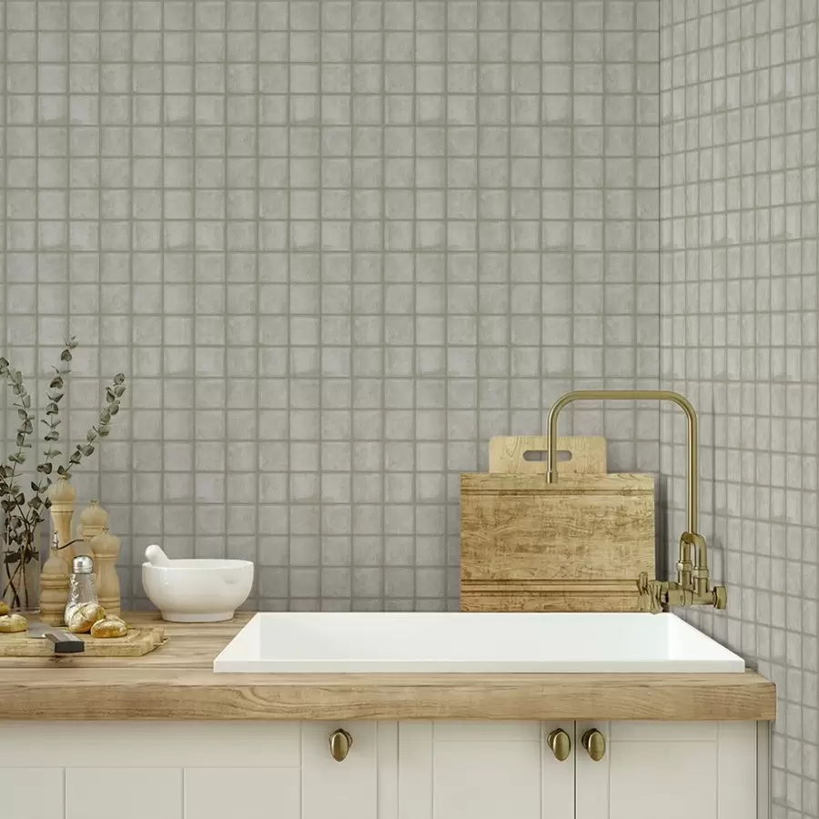 murais de parede Imitação de azulejos quadrados numa paleta suave de cinza-esverdeado a00988