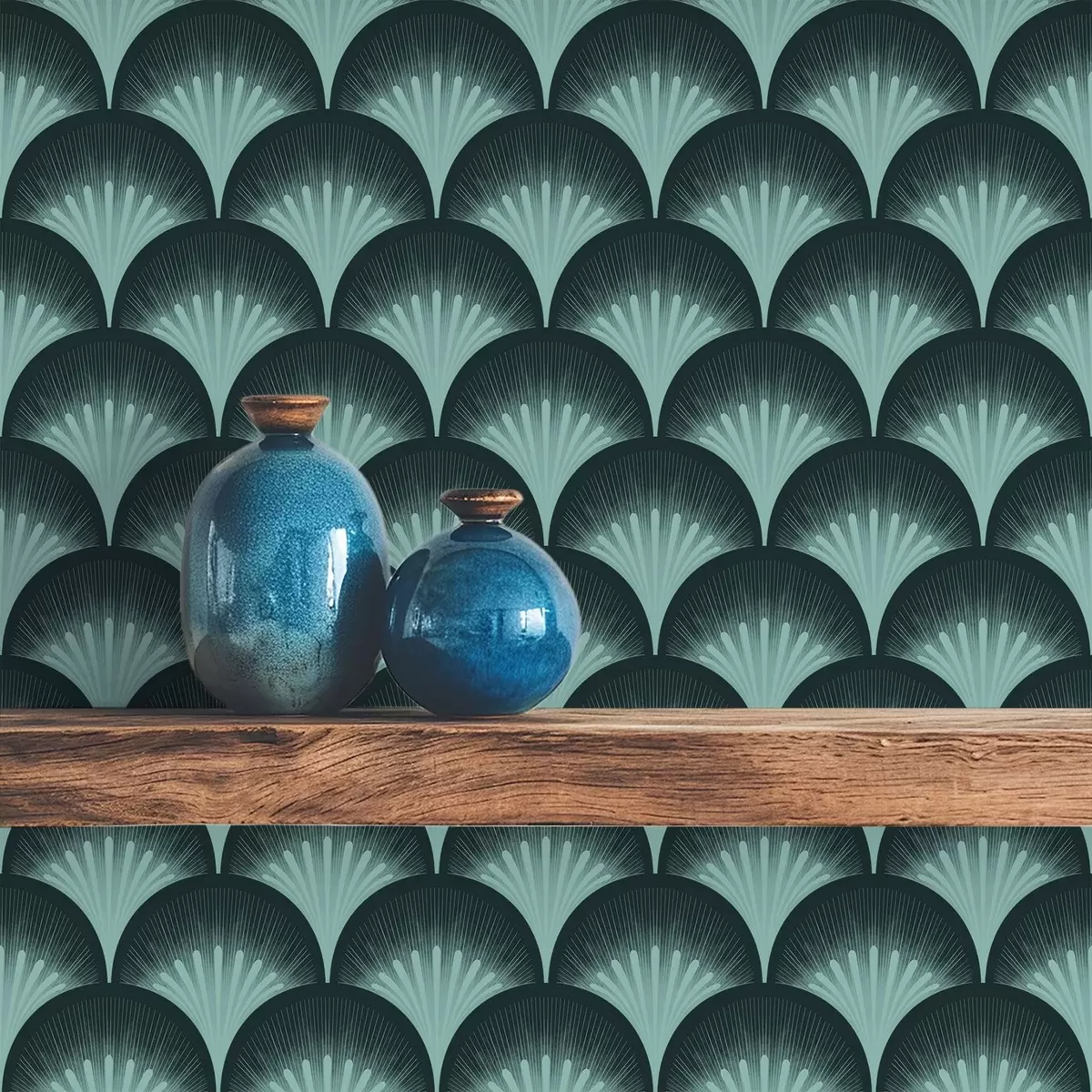 Papel de parede Leques de hortelã contrastantes sobre um fundo quase preto a00990