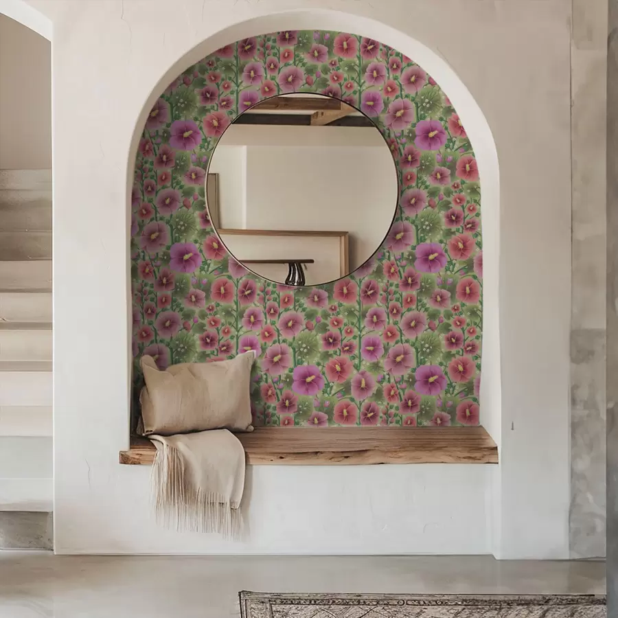 murais de parede Grandes flores e folhas de hibisco sobre um fundo verde escuro a00993