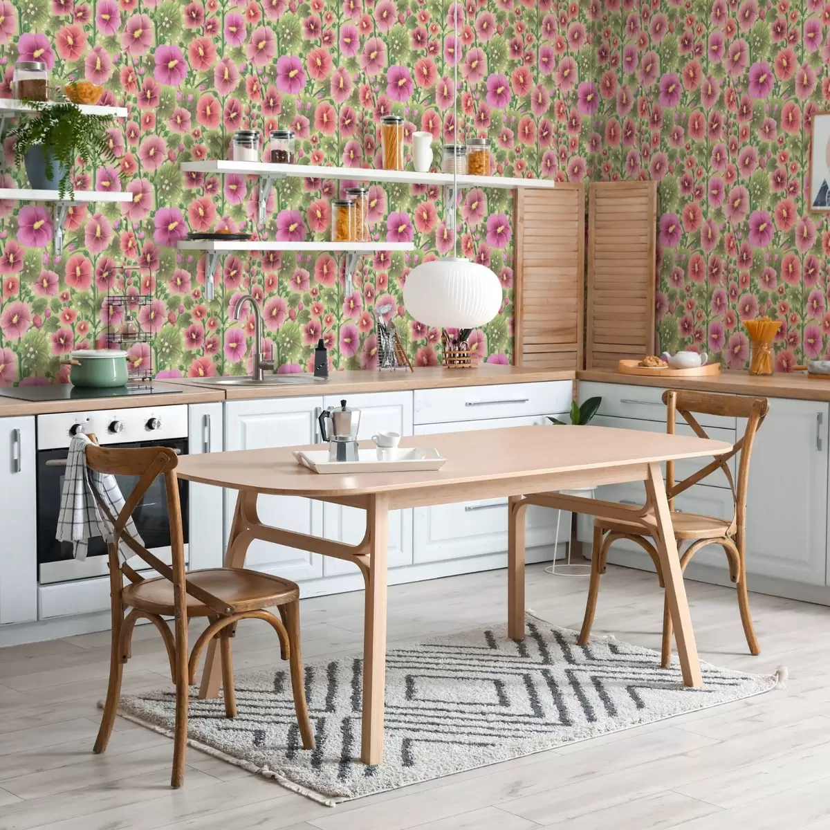 Papel de parede Grandes flores e folhas de hibisco sobre um fundo verde escuro a00993