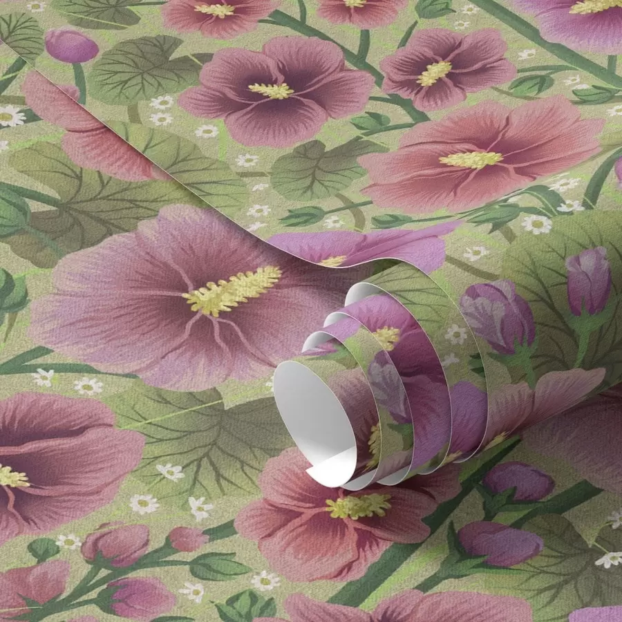 murais de parede Grandes flores e folhas de hibisco sobre um fundo verde escuro a00993