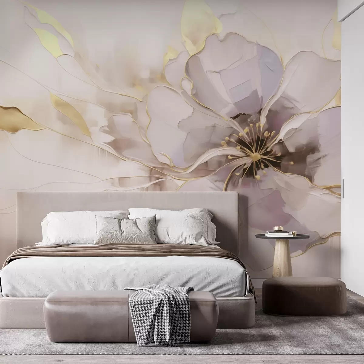 murais de parede Flor azul com detalhes amarelos num estilo abstrato de pinceladas w09505