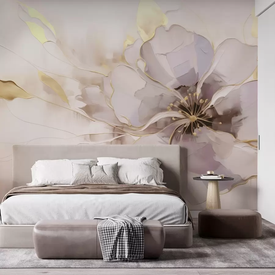 murais de parede Flor azul com detalhes amarelos num estilo abstrato de pinceladas w09505