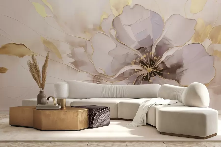 murais de parede Flor azul com detalhes amarelos num estilo abstrato de pinceladas w09505