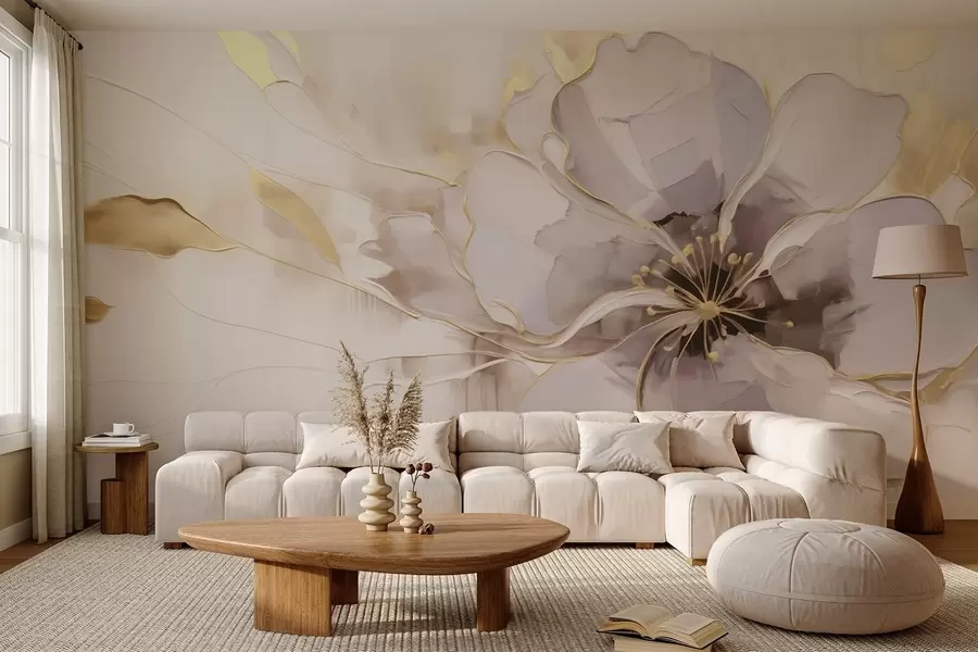 murais de parede Flor azul com detalhes amarelos num estilo abstrato de pinceladas w09505