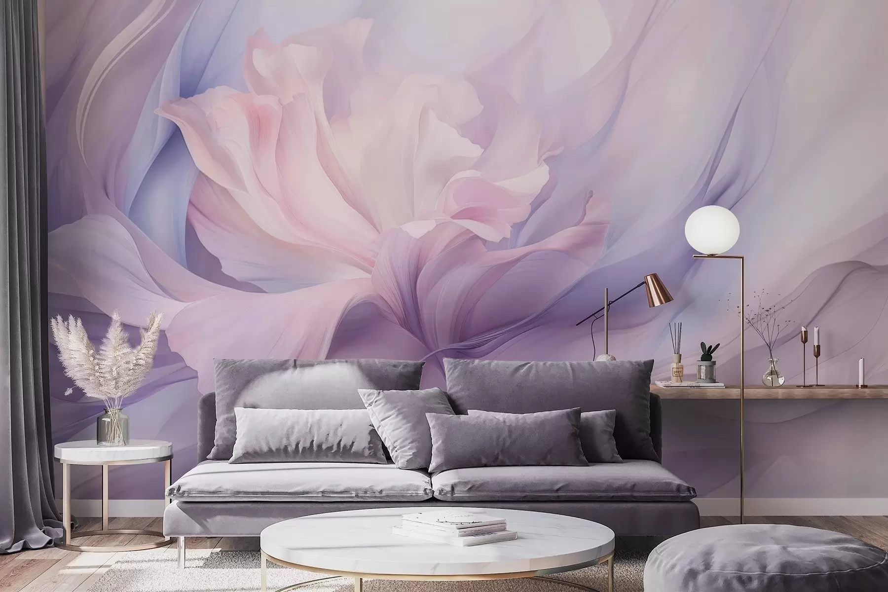 murais de parede Suave névoa de pétalas: uma flor arejada numa névoa lilás pastel w09517