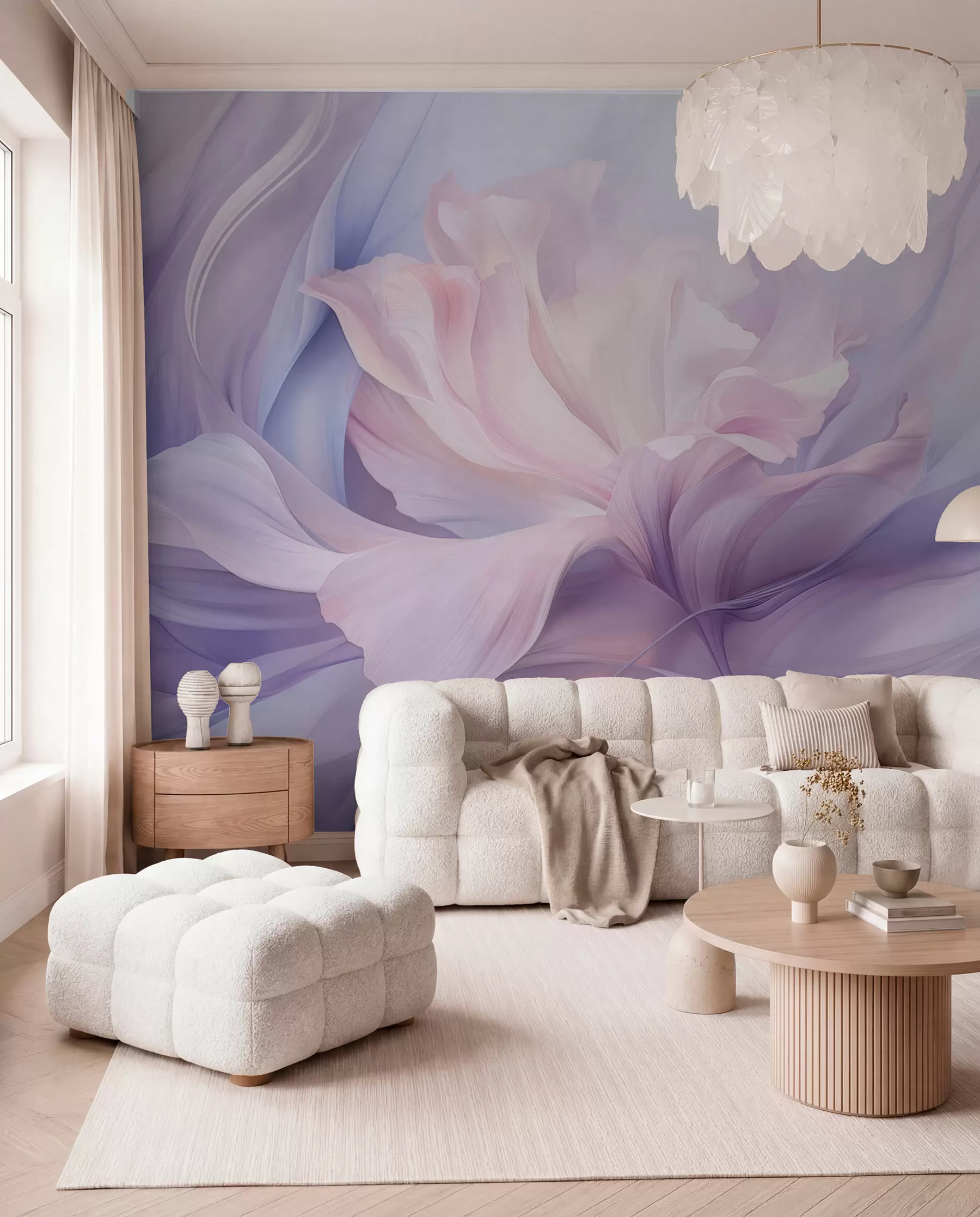 murais de parede Suave névoa de pétalas: uma flor arejada numa névoa lilás pastel w09517