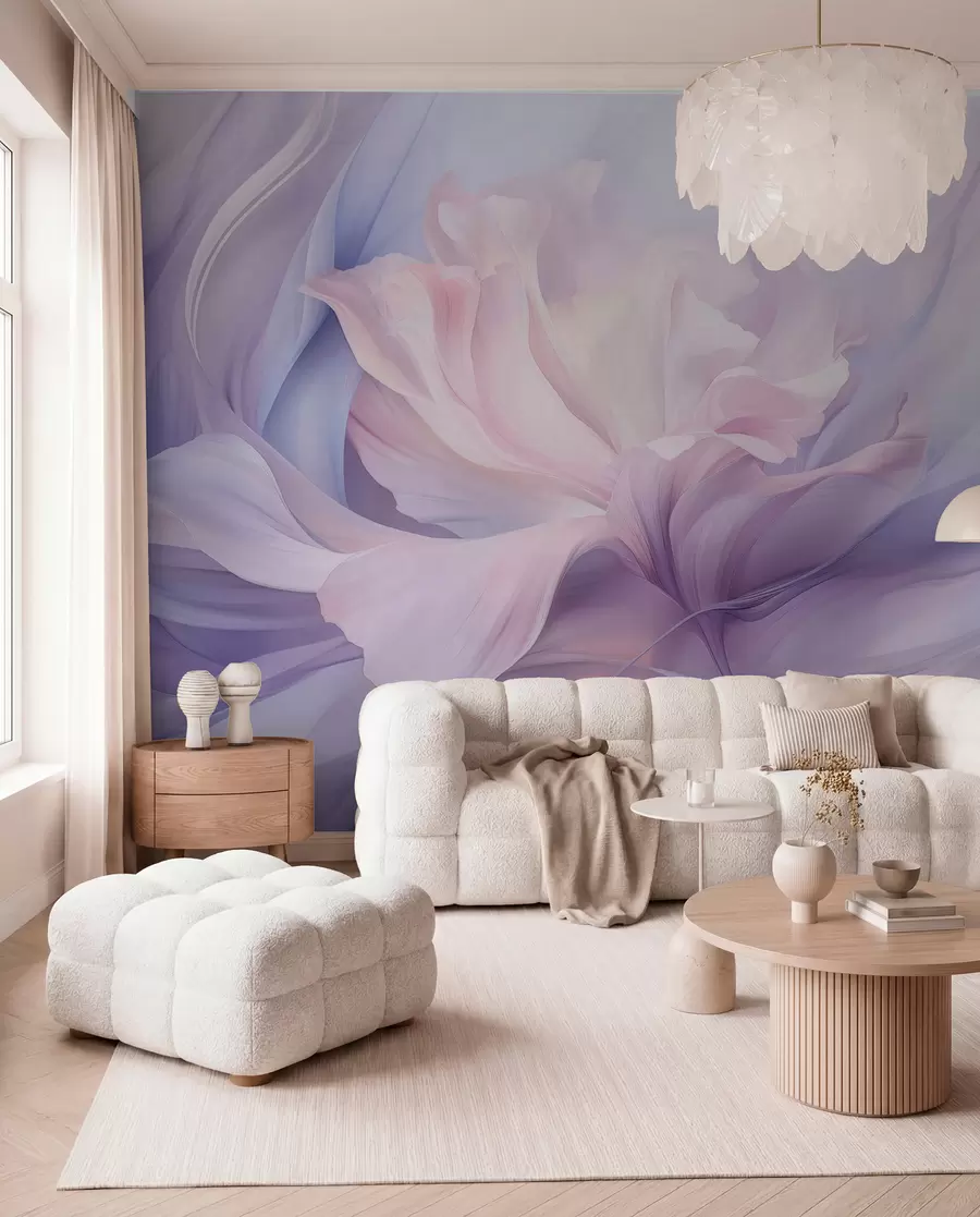 murais de parede Suave névoa de pétalas: uma flor arejada numa névoa lilás pastel w09517