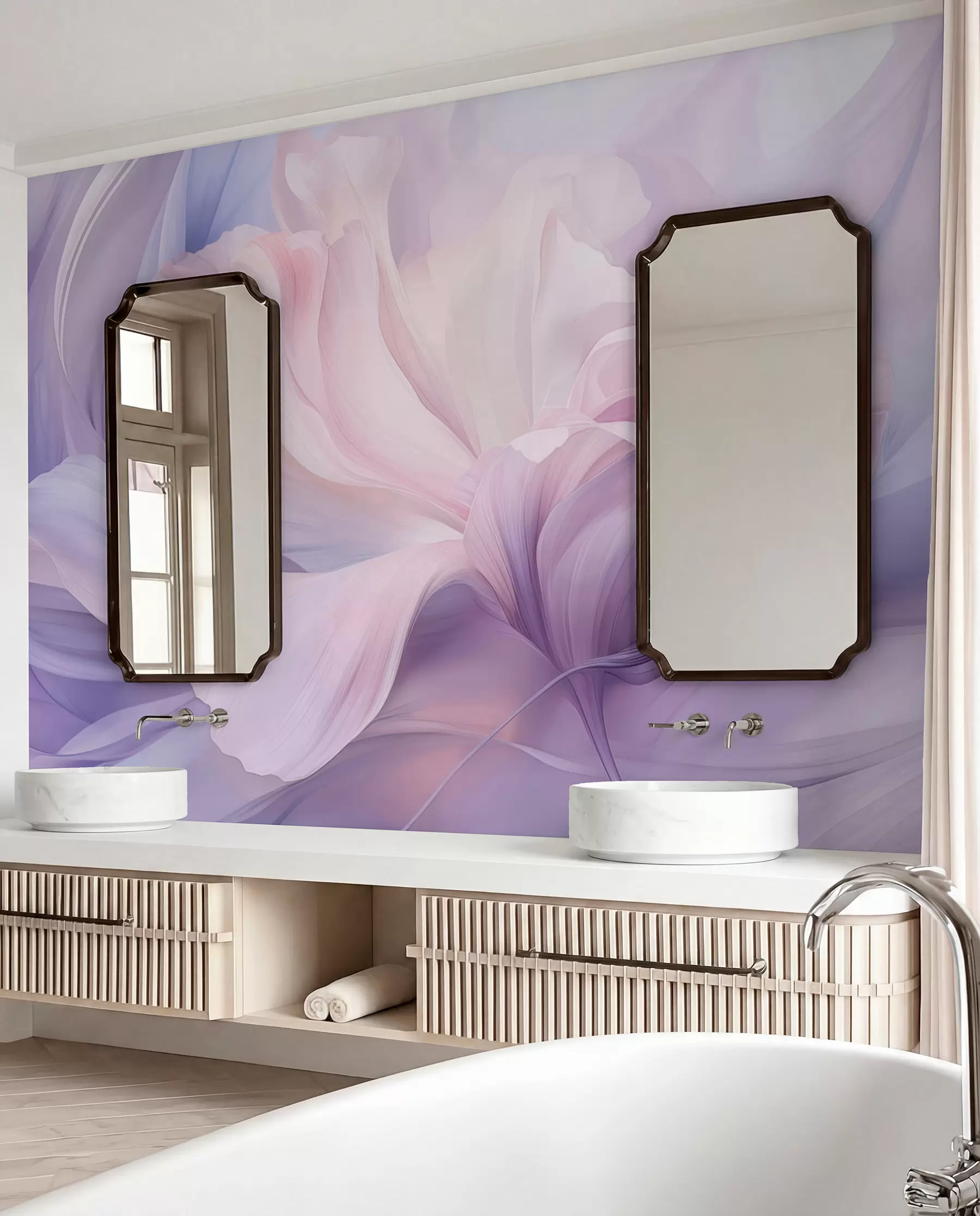 murais de parede Suave névoa de pétalas: uma flor arejada numa névoa lilás pastel w09517