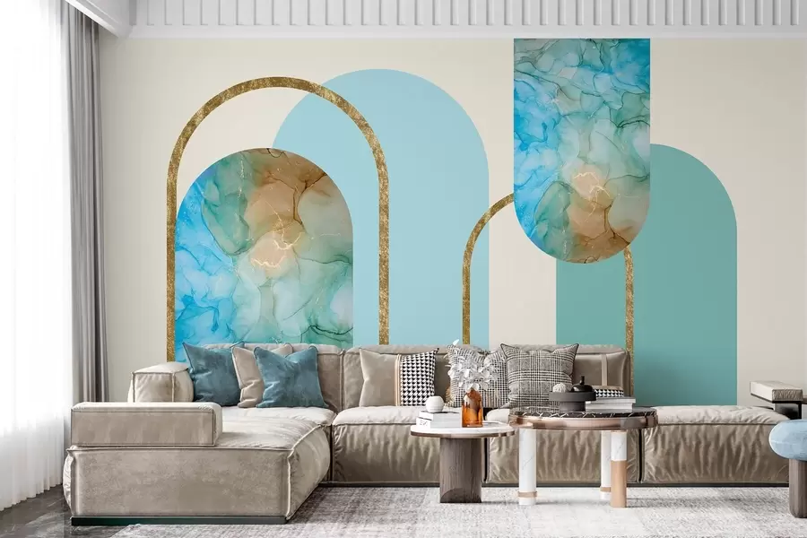 murais de parede arcos elegantes com imitação de mármore em estilo art déco w04879