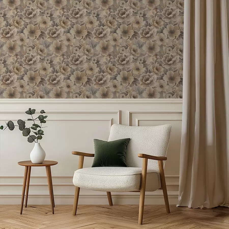 murais de parede Flores bege pintadas sobre um fundo abstrato esfumado a00884