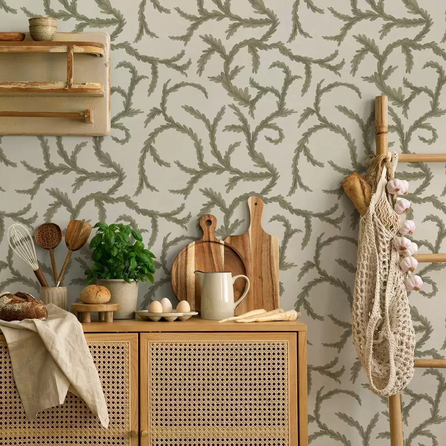 murais de parede Cachos verdes suaves de coníferas sobre um fundo claro a00938