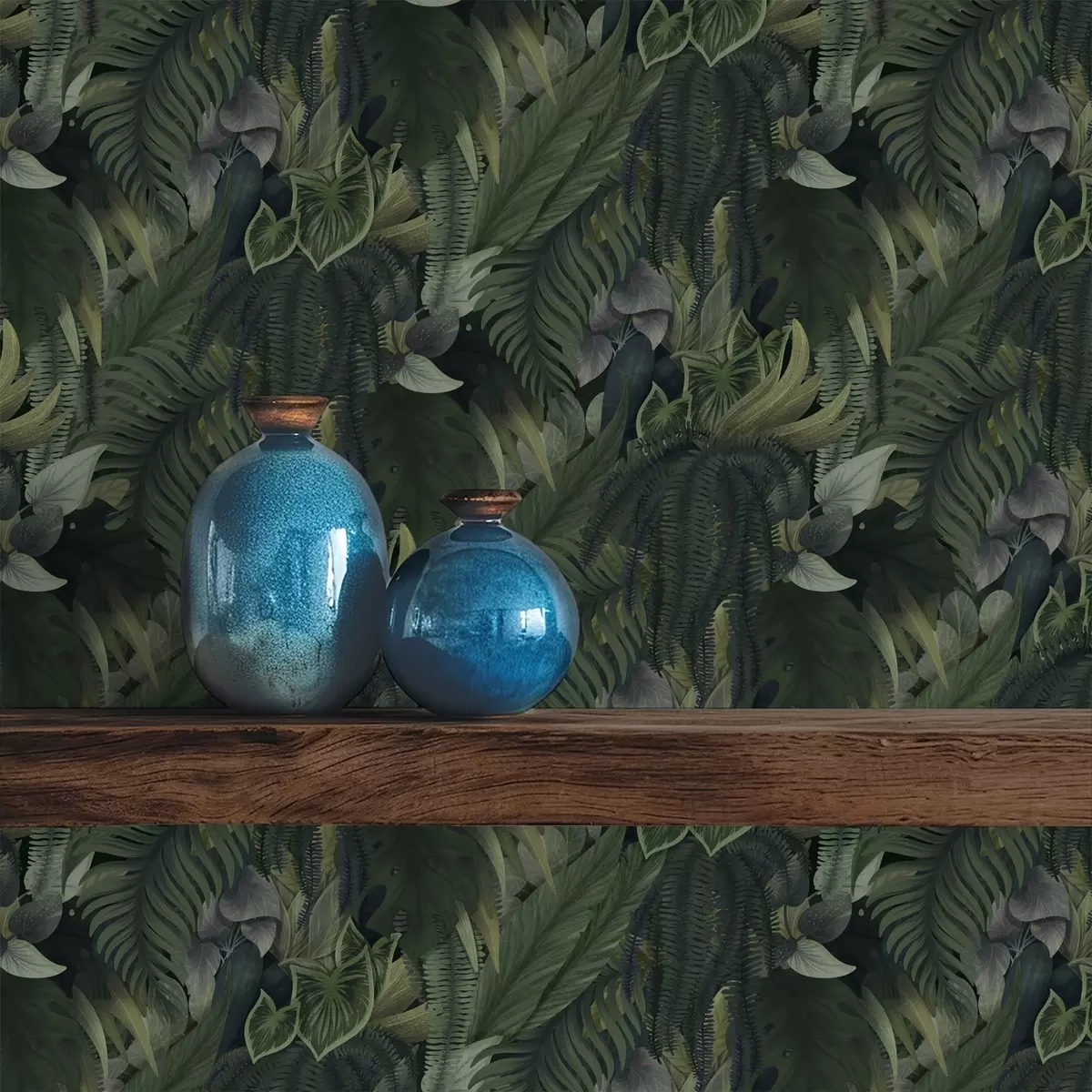 Papel de parede Folhagem tropical densa em matagais verde-escuros a00943