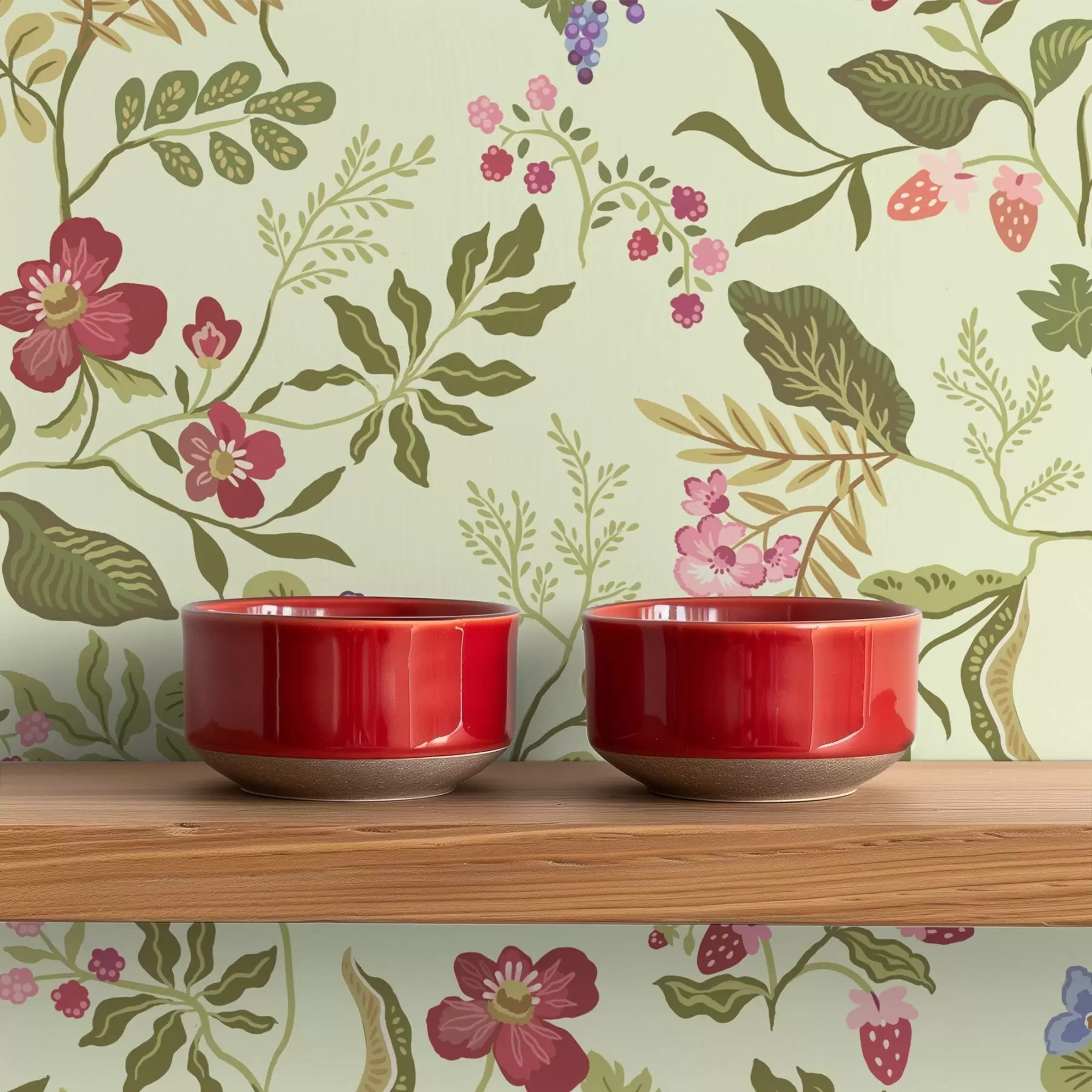 murais de parede Jardim florido com bagas, uvas e flores silvestres a00961