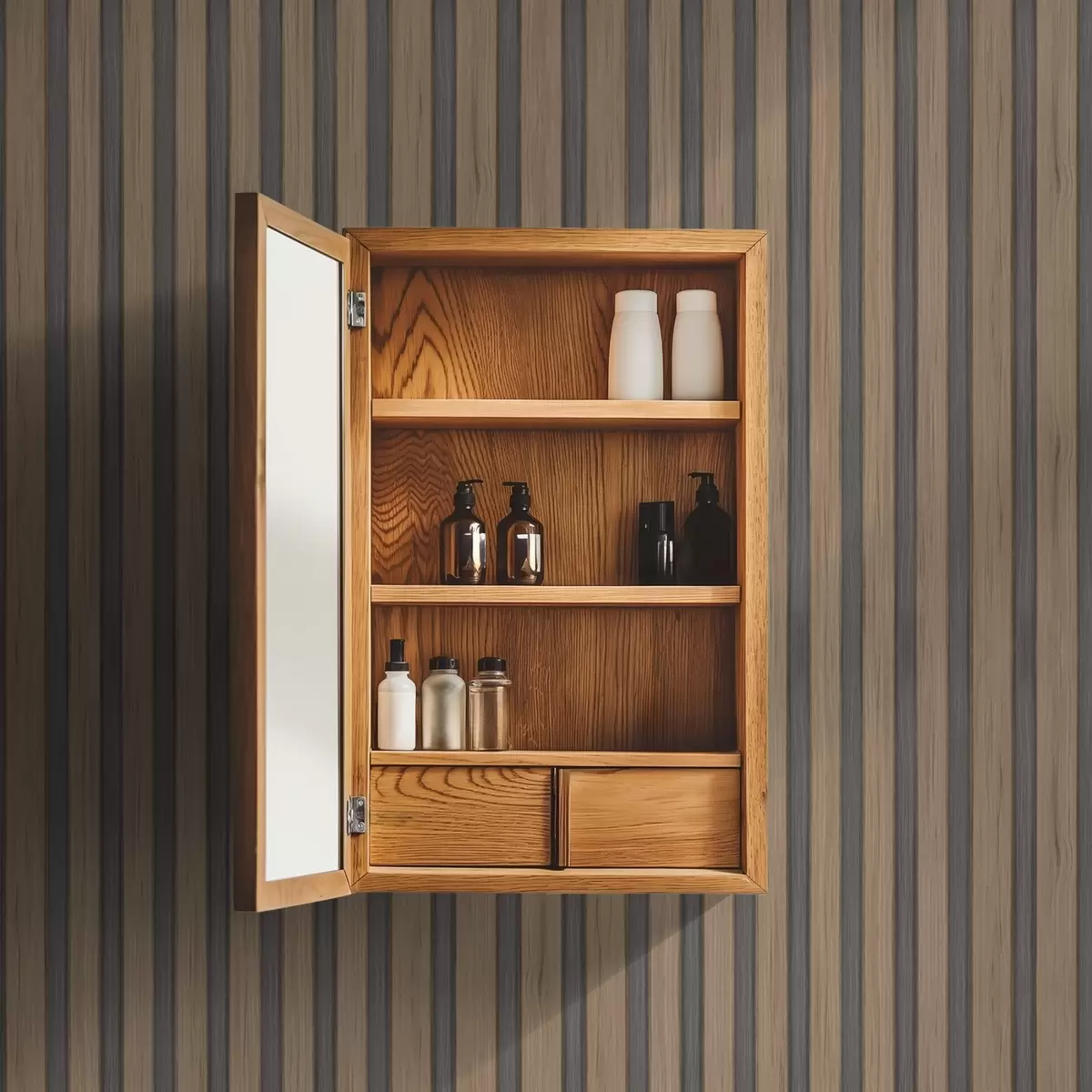 Papel de parede Ripas verticais de madeira com inserções cinza escuro a00991