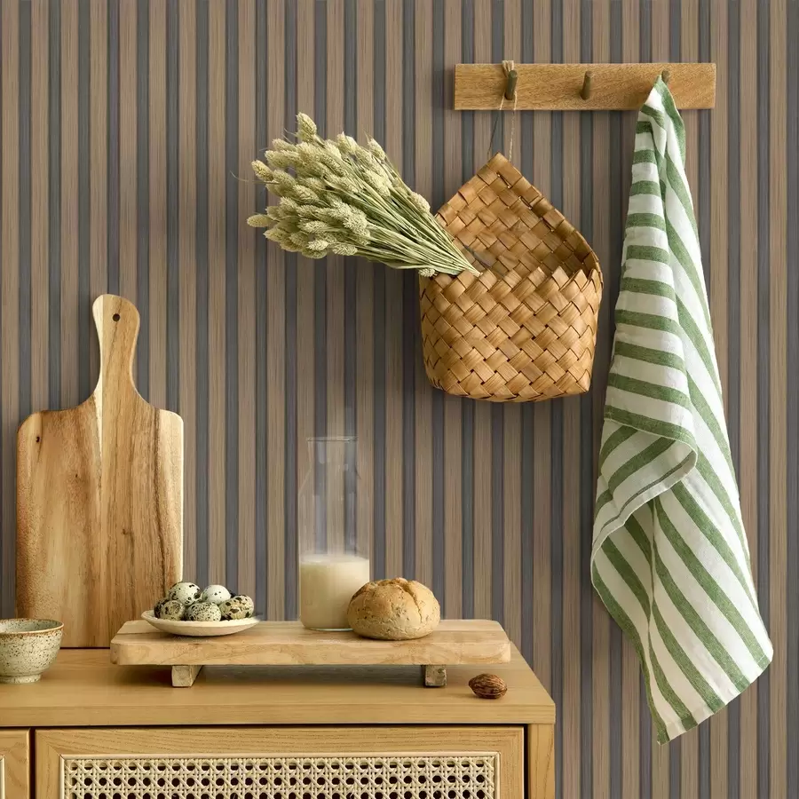 murais de parede Ripas verticais em madeira e cinza com um ritmo contrastante a00992