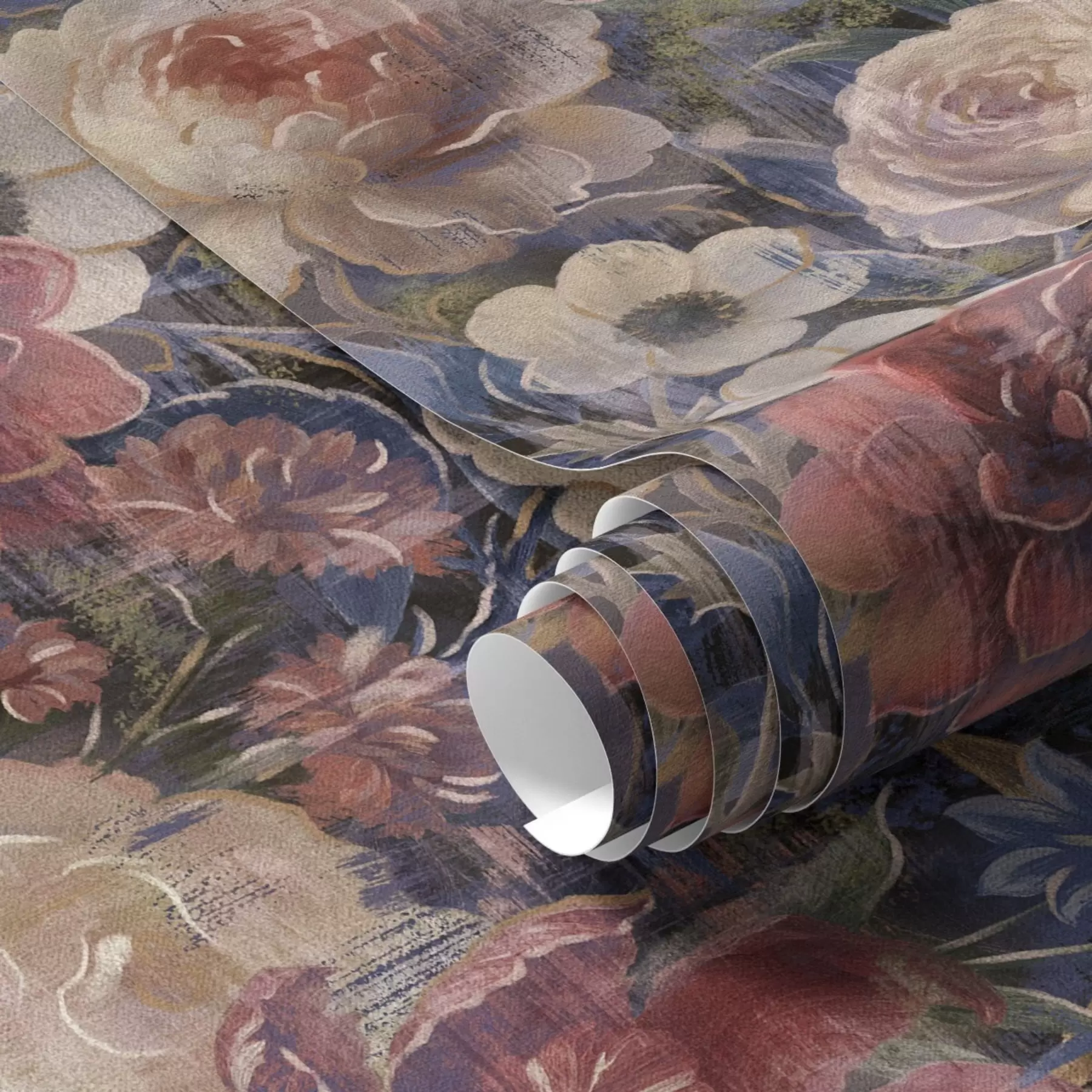 murais de parede Buquê pictórico de flores grandes sobre fundo índigo profundo a01021