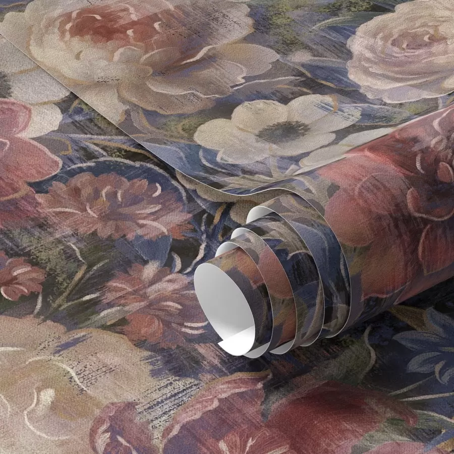 murais de parede Buquê pictórico de flores grandes sobre fundo índigo profundo a01021