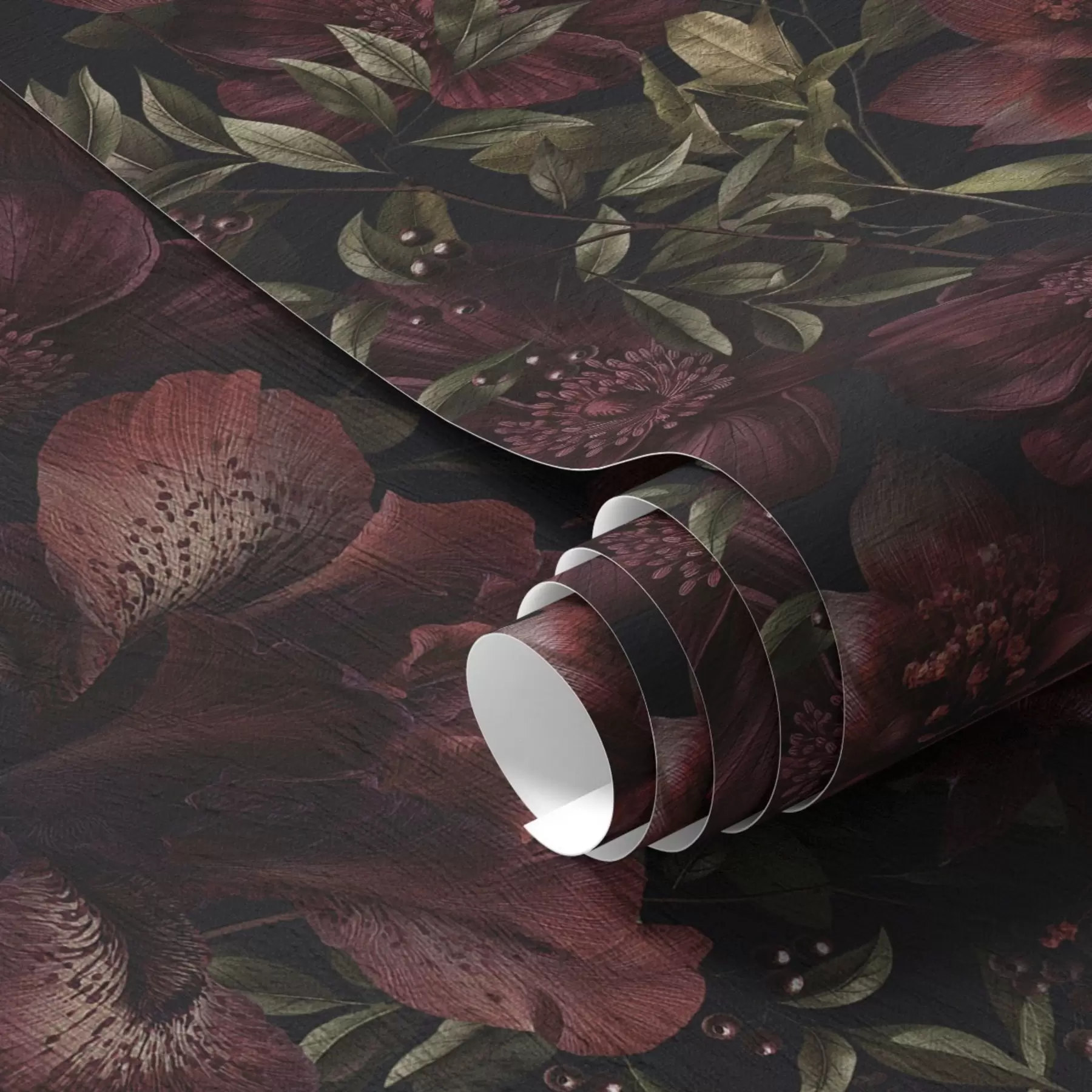 murais de parede Flores bordô intensas sobre fundo escuro a01032