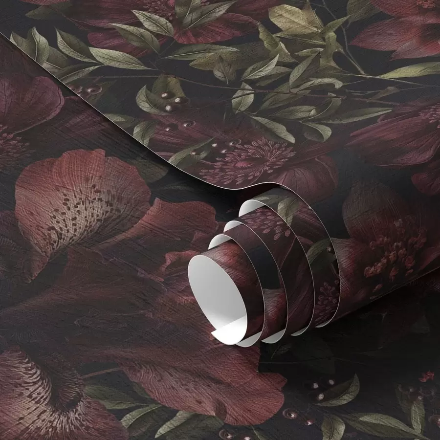 murais de parede Flores bordô intensas sobre fundo escuro a01032