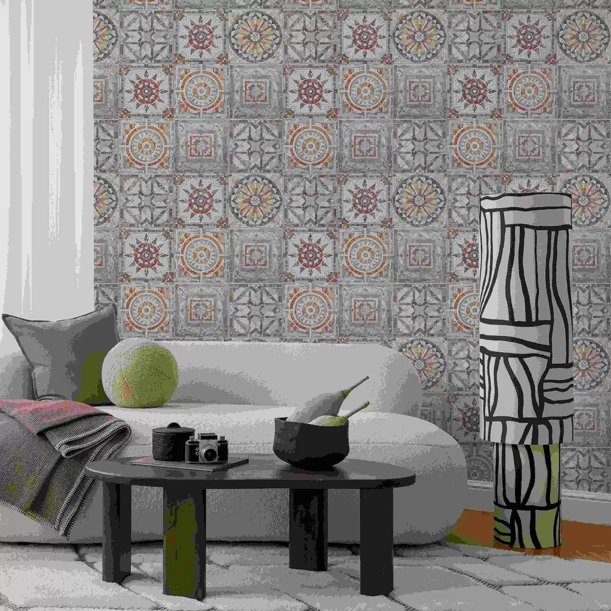 Papel de parede Medalhões antigos de mosaico de pedra com detalhes desgastados a01042