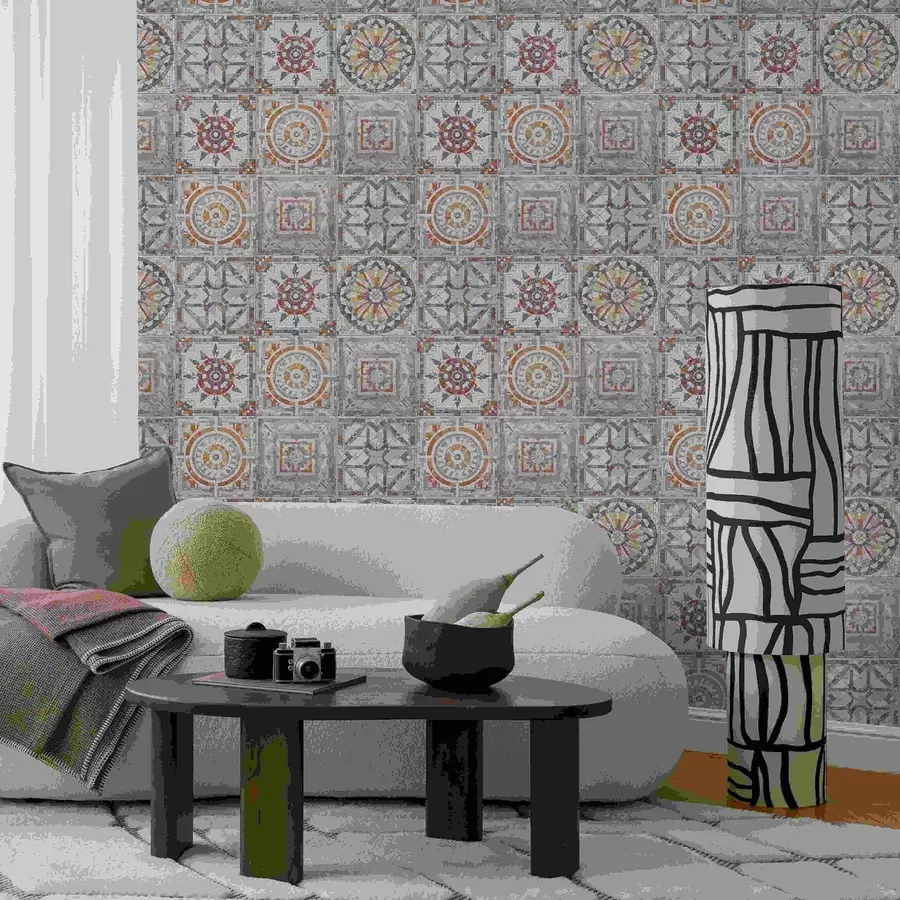 murais de parede Medalhões antigos de mosaico de pedra com detalhes desgastados a01042