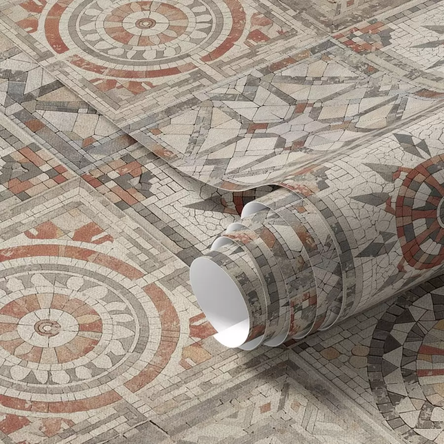 murais de parede Medalhões antigos de mosaico de pedra com detalhes desgastados a01042