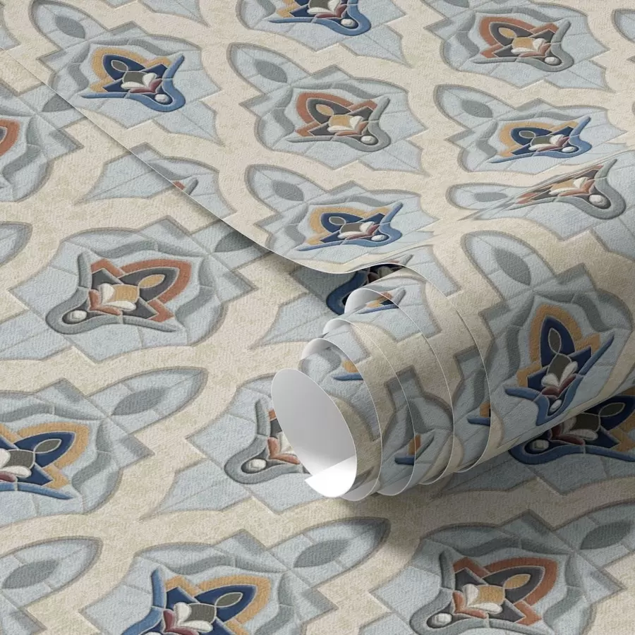 murais de parede Padrão oriental de pequenos azulejos numa paleta de tons azul-areia a01044
