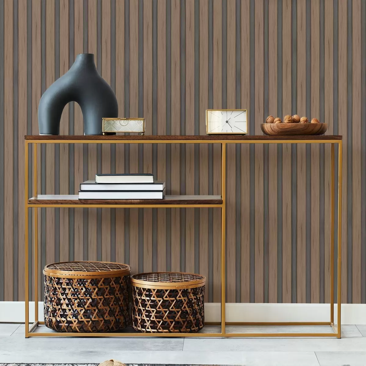 Papel de parede Ripas verticais de madeira com inserções escuras a01054