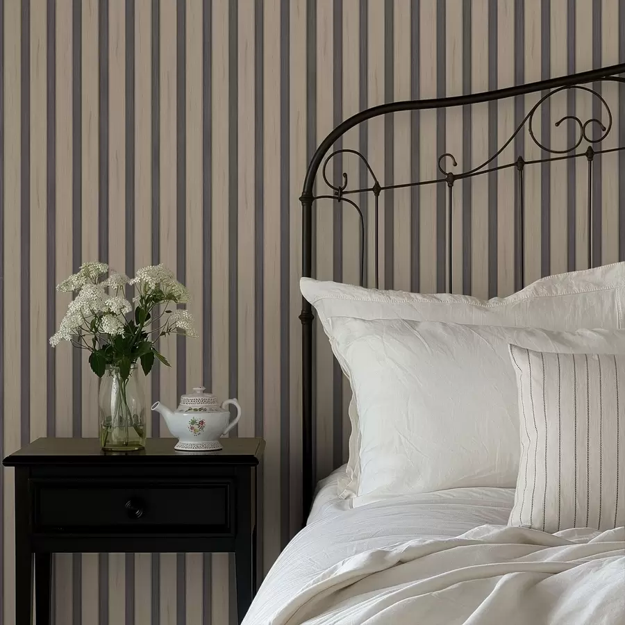 murais de parede Tábuas de madeira bege com riscas verticais escuras a01054v2