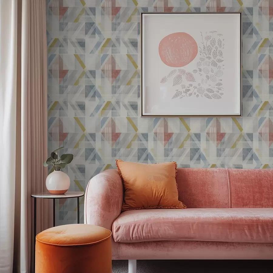 murais de parede Desenho geométrico com um diamante vermelho no centro a01055