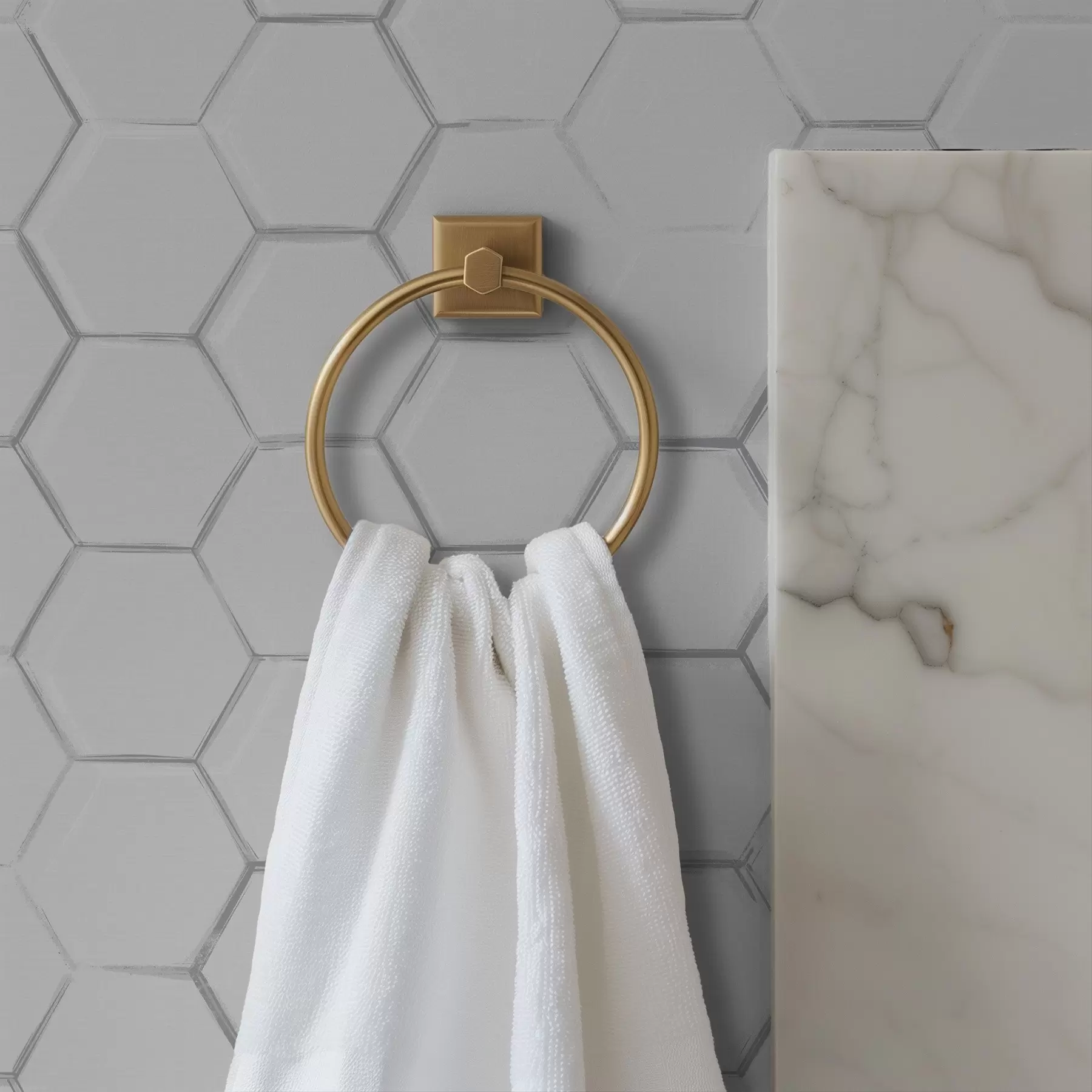 murais de parede Hexágonos tridimensionais brancos sobre um fundo liso a01059