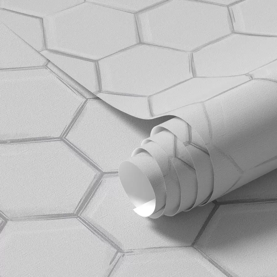 murais de parede Hexágonos tridimensionais brancos sobre um fundo liso a01059