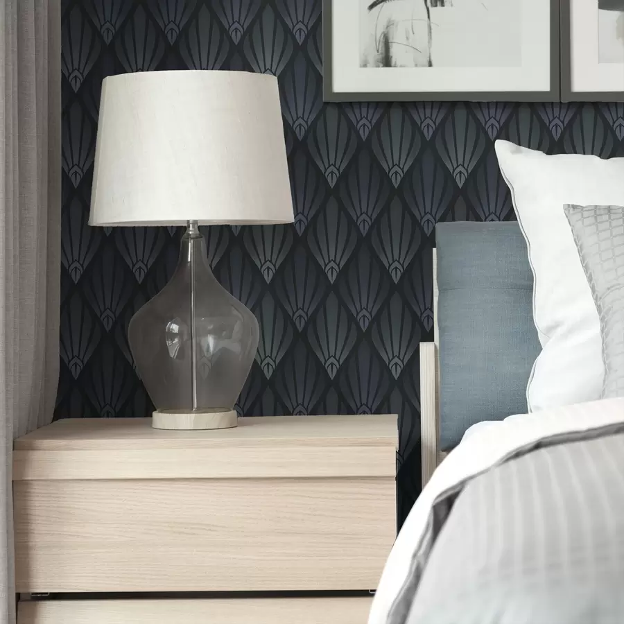 murais de parede Art Déco azul-acinzentado fresco com formas em leque a01064v3