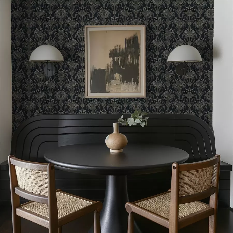 murais de parede Ornamento Art Déco escuro com plantas estilizadas a01065