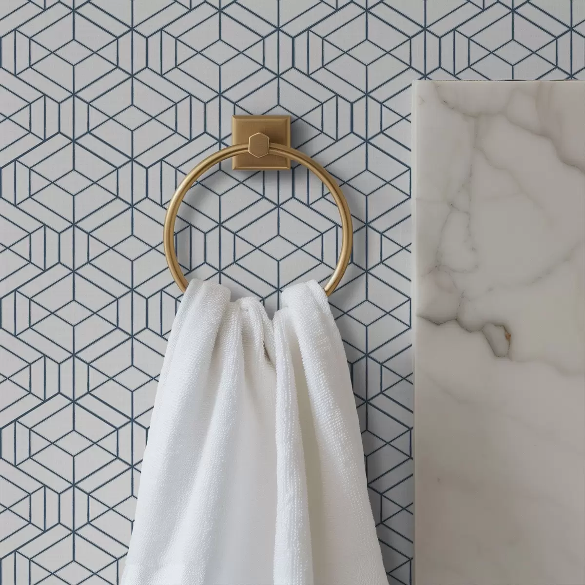 Papel de parede Fundo branco com cubos geométricos tridimensionais azuis a01067