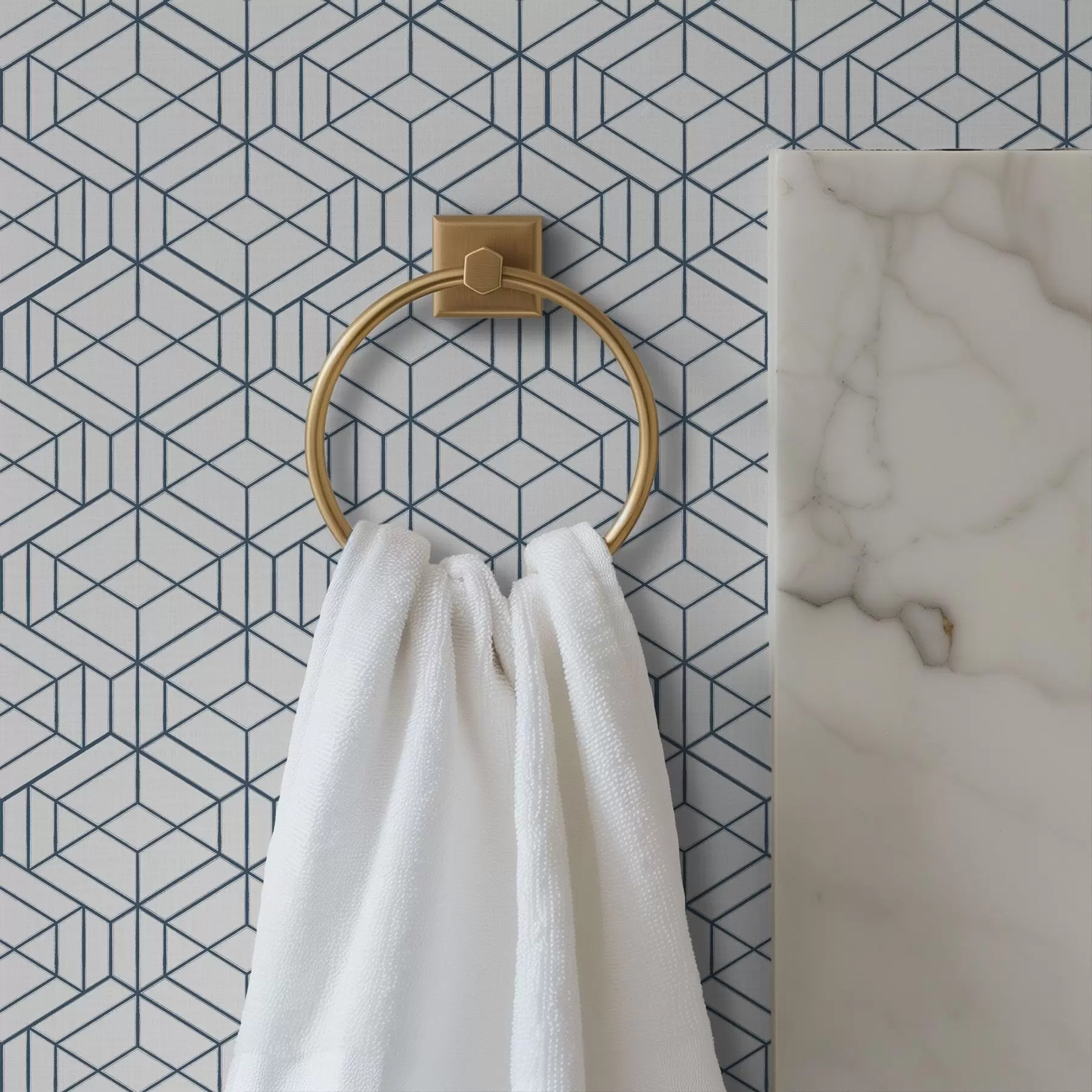 murais de parede Fundo branco com cubos geométricos tridimensionais azuis a01067