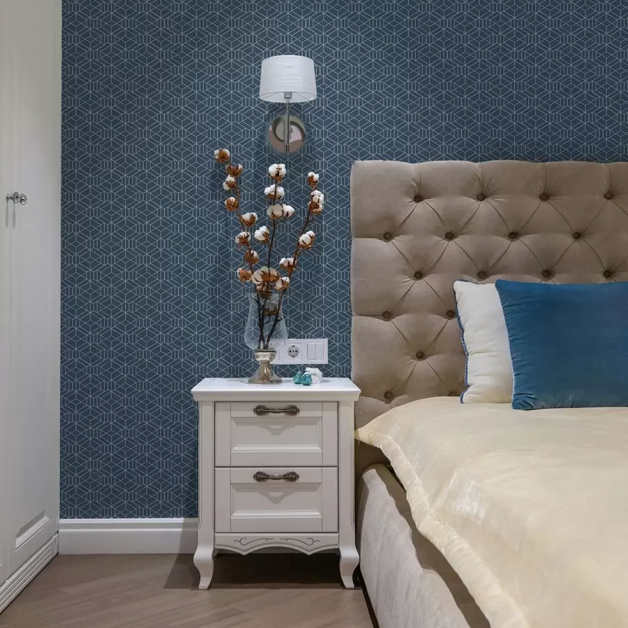 murais de parede Fundo azul com cubos lineares brancos numa grelha a01067v1