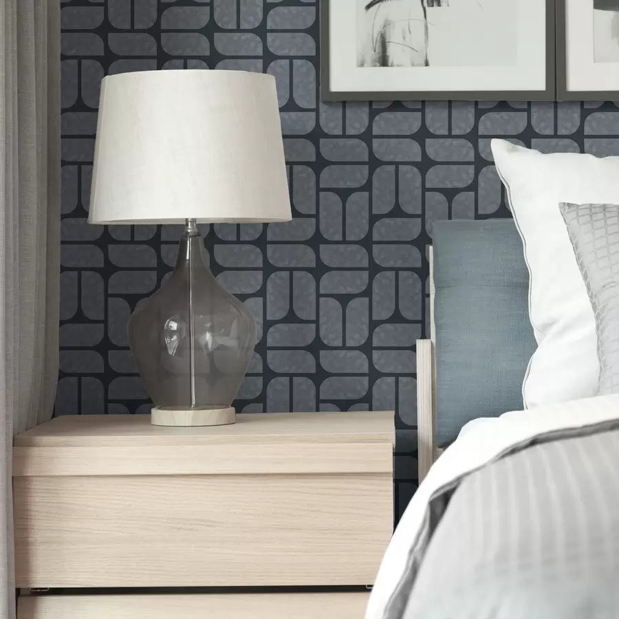 murais de parede Fundo escuro com mosaico cinzento de módulos arredondados a01069v1